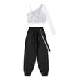 thumbnail image 4 of XUNZOO Kids Girls Mesh Long Sleeve One Shoulder Crop Top with Cargo Trousers Hip Hop Jazz Street Dance Performance Clothes Silver 6, 4 of 7