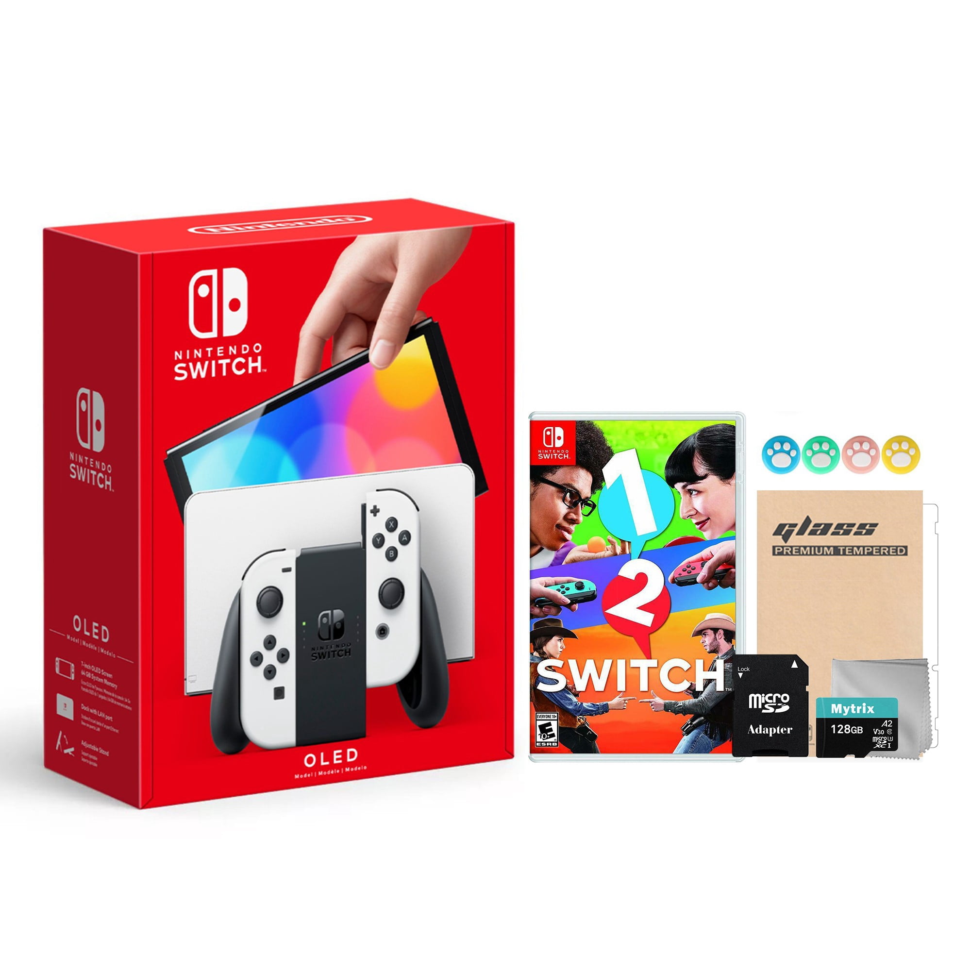 2021 New Nintendo Switch OLED Model White Joy Con 64GB Console Improved HD Screen & LAN-Port Dock with 1-2 Switch And Mytrix Accessories