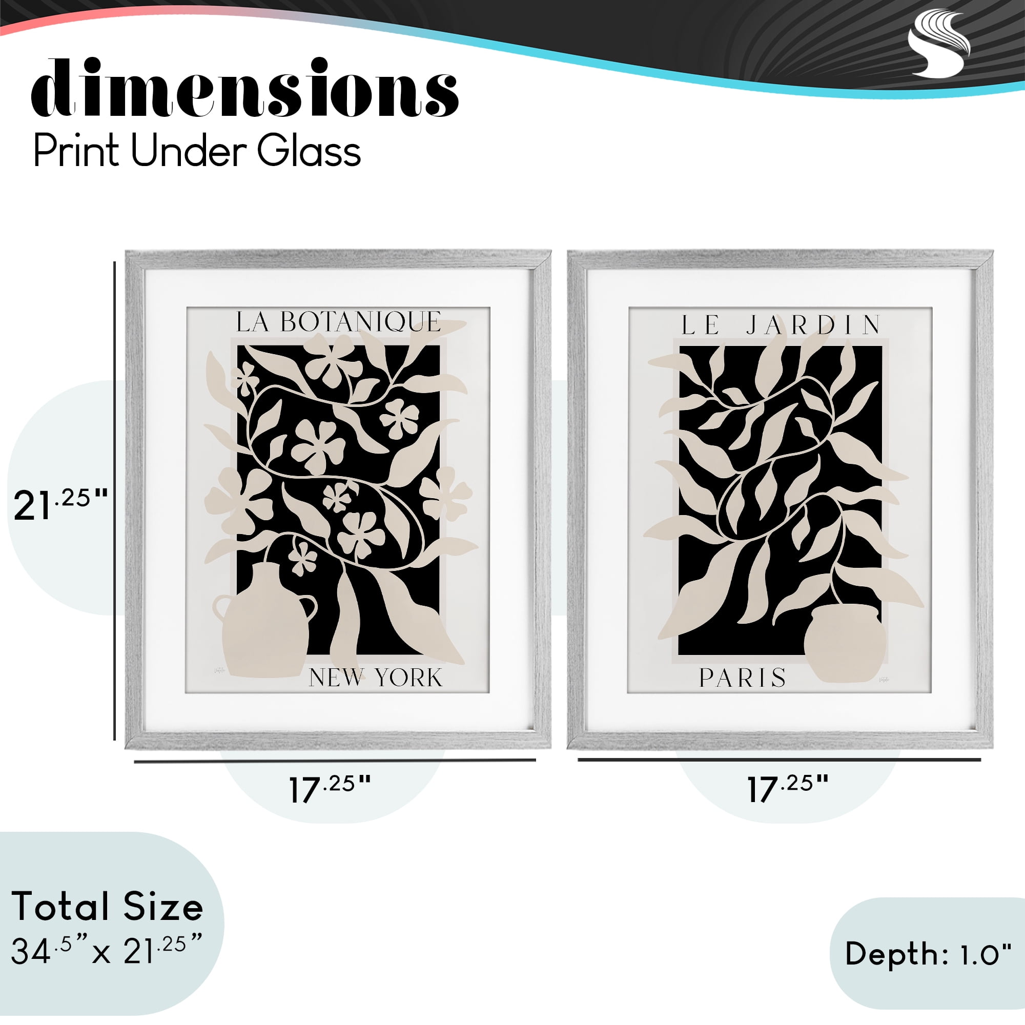 Stupell Industries New York & Paris Botanicals 2 Piece Gray Framed Print Under Glass Set, design by Natalie Carpentieri