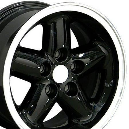 OE Wheels 15 Inch Wrangler Style | Fits Jeep Cherokee Wrangler | JP07 Black with Machined Lip 15x8