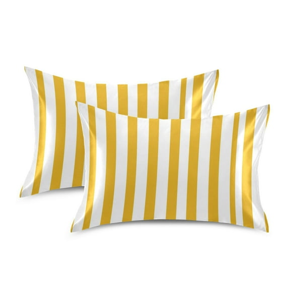 Silky Satin Standard Pillowcases For Hair And Skin Yellow and White Stripes