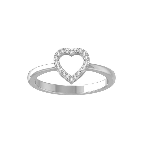 Araiya Fine Jewelry 10K White Gold Round-shape Lab Grown Diamond Heart Engagement Ring ( 1/10 cttw, D-F Color, VS Clarity) Size 7.5