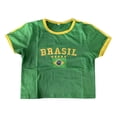 thumbnail image 5 of EliteGoogv Women T-Shirt Football Girls Fans Brasil Print Crew Neck Short Sleeve Contrast Trim Slim Fit Crop Top Retro Streetwear Sporty Fashion Tops,Green,M, 5 of 5