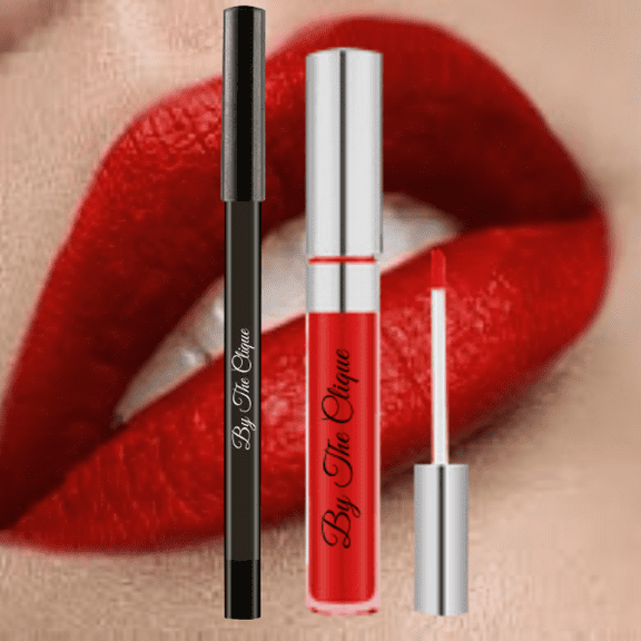 By The Clique "Red Carpet Ready" Premium Matte Lip Kit | Deep Red | Liquid Lipstick and Lip Liner Set | Gluten Free and Vegan