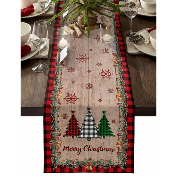 Red Plaid Christmas Dresser Scarf Farmhouse, Dining Table Decorations for Wedding/Parties, Vintage Xmas Tree Winter Wooden Table Runner 90 Inches Long for Kitchen Dining, 13 x 90 In