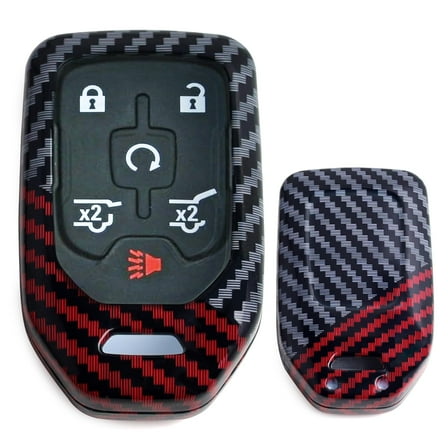 Glossy Black/Red Mix Color Carbon Fiber Finish Hard Plastic Key Fob Case For GMC Acadia Terrain Sierra Yukon, Chevy Silverado