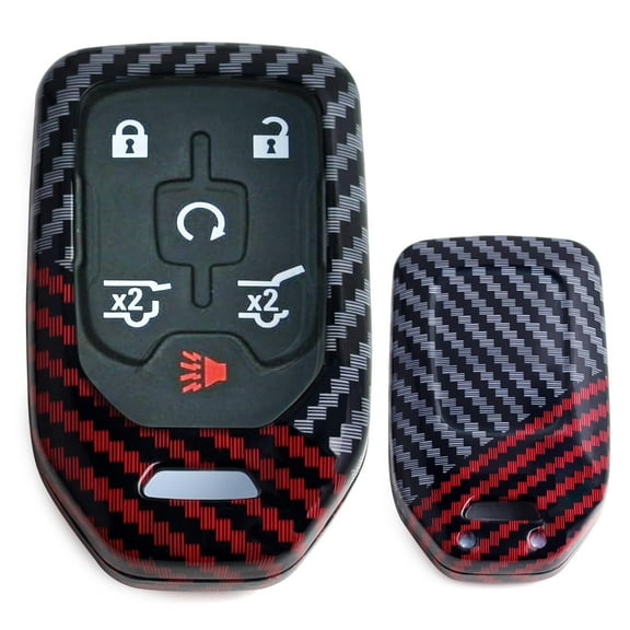 Glossy Black/Red Mix Color Carbon Fiber Finish Hard Plastic Key Fob Case For GMC Acadia Terrain Sierra Yukon, Chevy Silverado
