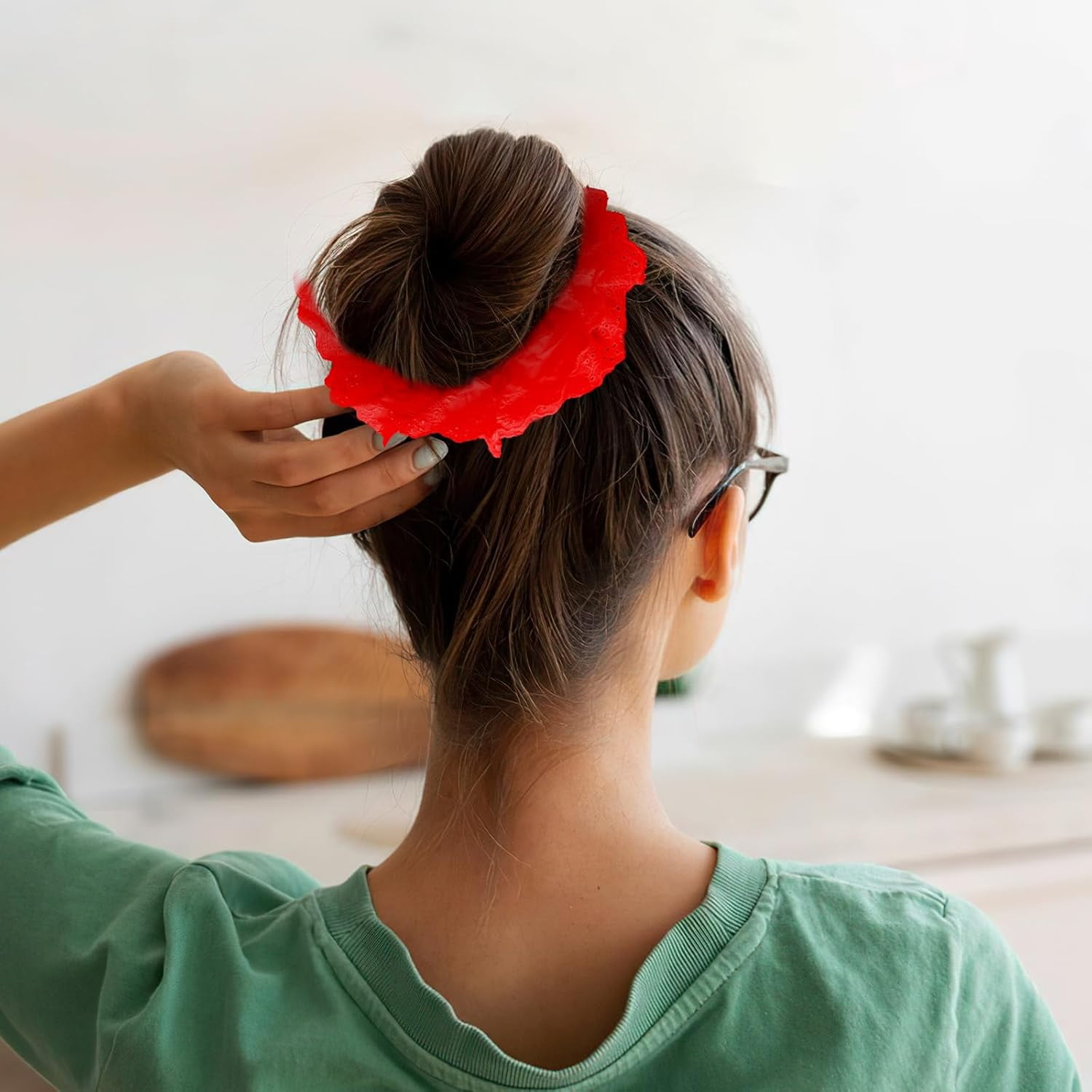 1 Pack Red Lace Scrunchies For Women Elegant Hair Ties Soft Hair Bands With Lace Detailing Hair Scrunchies Ponytail Holder Accessories With Extra Volume Stylish Updos (Red)