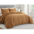 thumbnail image 2 of Chezmoi Collection Tencel Modal Blend Quilt Set Queen Size, Terracotta , Lightweight Soft Bedspread Detailed Square Stitched Quilt for All Seasons, 3-Piece, 2 of 9