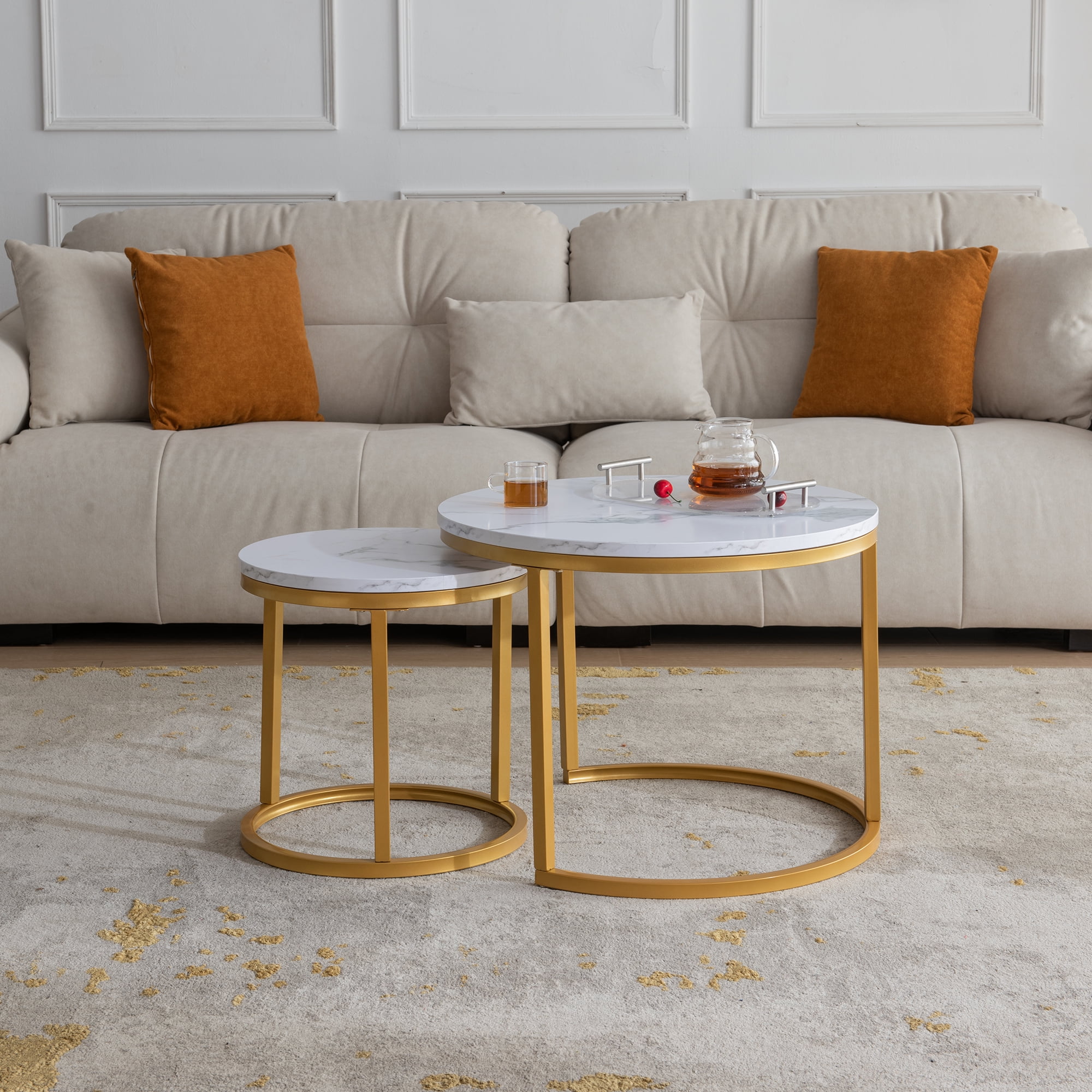 YYAo Round Nesting Coffee Set of 2, Modern Marble Accent Table with Sturdy Metal Legs for Living Room Office Balcony, Gold YYAo Round Nesting Coffee Set of 2, Modern Marble Accent Table with Sturdy Metal Legs for Living Room Office Balcony, Gold