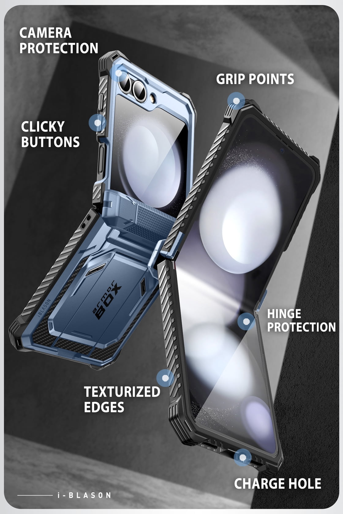 i-Blason Armorbox series for Samsung Galaxy Z Flip 6 / Flip 5 Case with Stand, [Built-in Screen Protector] [Hinge Protection] [Belt-Clip], Full-Body Protection Phone Case Cover, Tilt