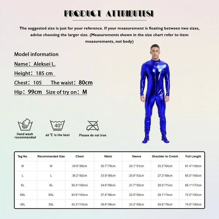 Mufeng Men's Shiny Metallic Full Body Unitard Jumpsuit Mock