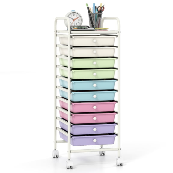 Costway Art & Craft Storage Carts, Storage Cart with Removable Drawers, Multipurpose Organizer Ice Cream Multicolor