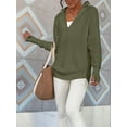 thumbnail image 4 of Women'S Long Sleeve Quarter Zip Pullover Sweater Casual Loose V Neck Collared Ribbed Knit Tops Army Green L, 4 of 8