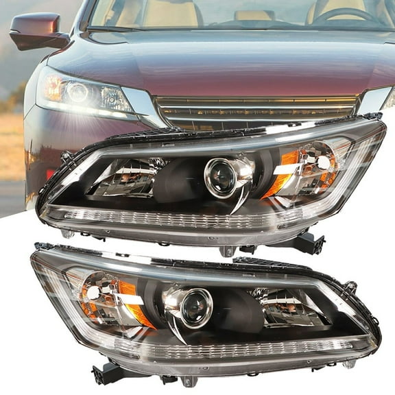 For Honda Accord Sedan 2013-2015 Halogen Headlights Black Housing Right And Left