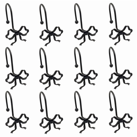 Black Bow Shower Curtain Hooks,12Pc Decorative Metal Rust Proof Shower Curtain Rings for Bathroom,for Shower Rods