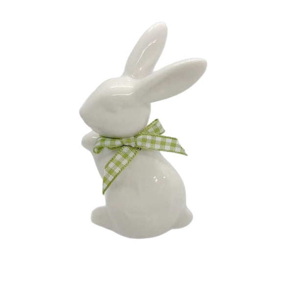 Sruoe 3.74" Easter Decorations Ceramic Rabbit Figurine with Bow, Easter Decor Easter Bunny for Home, Spring Decor Farmhouse Gift Table Ornaments for Living Room Mantel