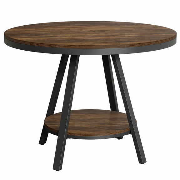 GVN 35Inch Circle Wood 2-Tier Industrial Round Dining Room Table with Sturdy Metal Leg for 2-4 People, Dining Table for Kitchen, Dining Room, Living Room, Rustic Brown