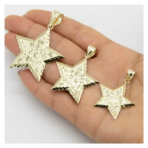 Diamond-Cut Nugget Star Shaped Pendant Unisex Adult 10K Yellow Gold, All Sizes - Goldum NYC