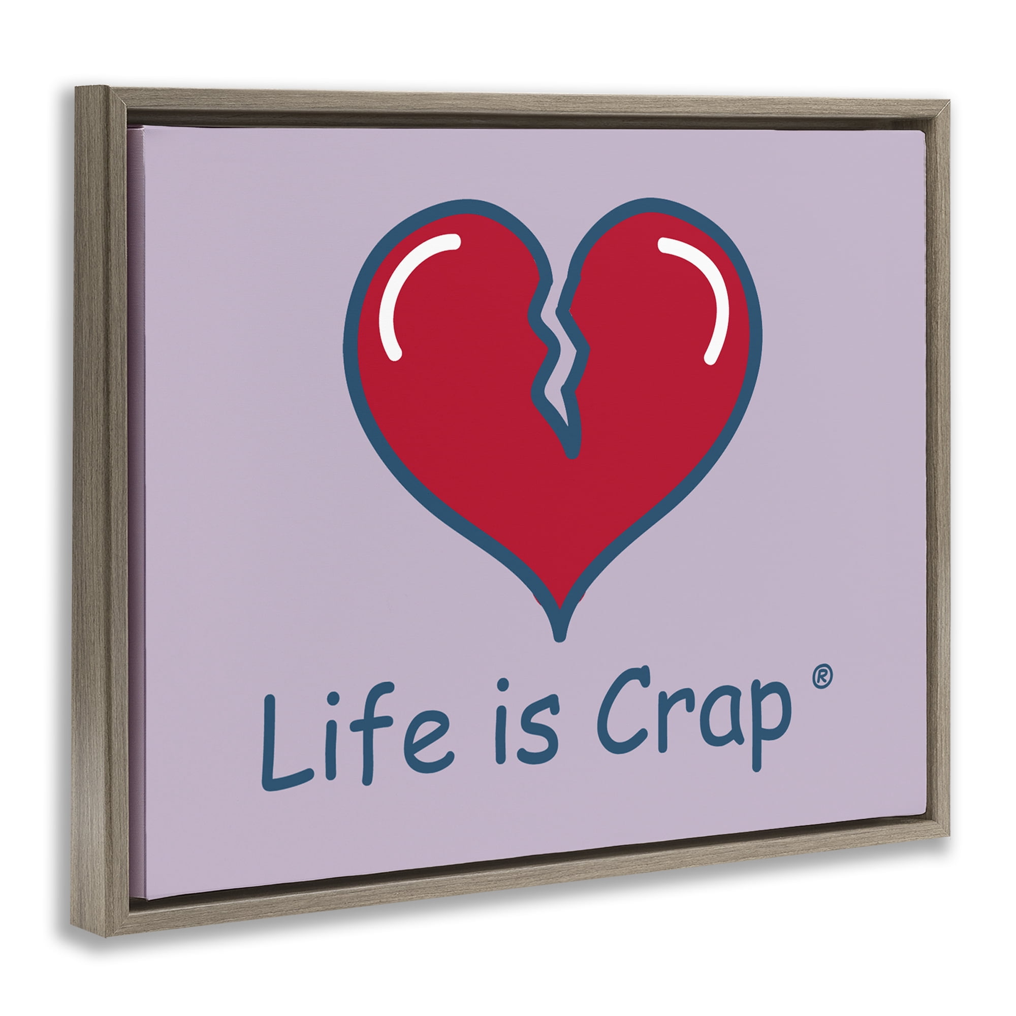 Stupell Industries Life Is Crap Heartbreak Novelty & Humor Painting Brown Floater Framed Canvas Art Print Wall Art, 31 x 25