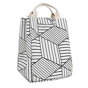 Lunch Bags White HOMREE Waterproof Insulated Lunch Totes Reusable Canvas Fabric Grocery Bags Handbag for Adults Kids Men Women