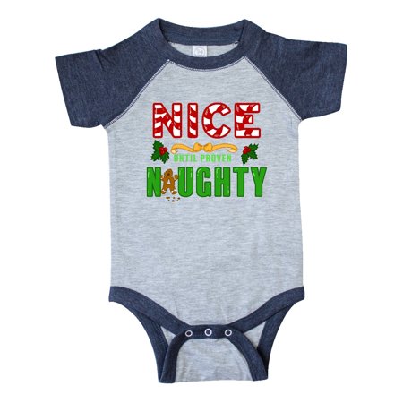 

Inktastic Nice Until Proven Naughty with Holly and Gingerbread Man Gift Baby Boy or Baby Girl Bodysuit