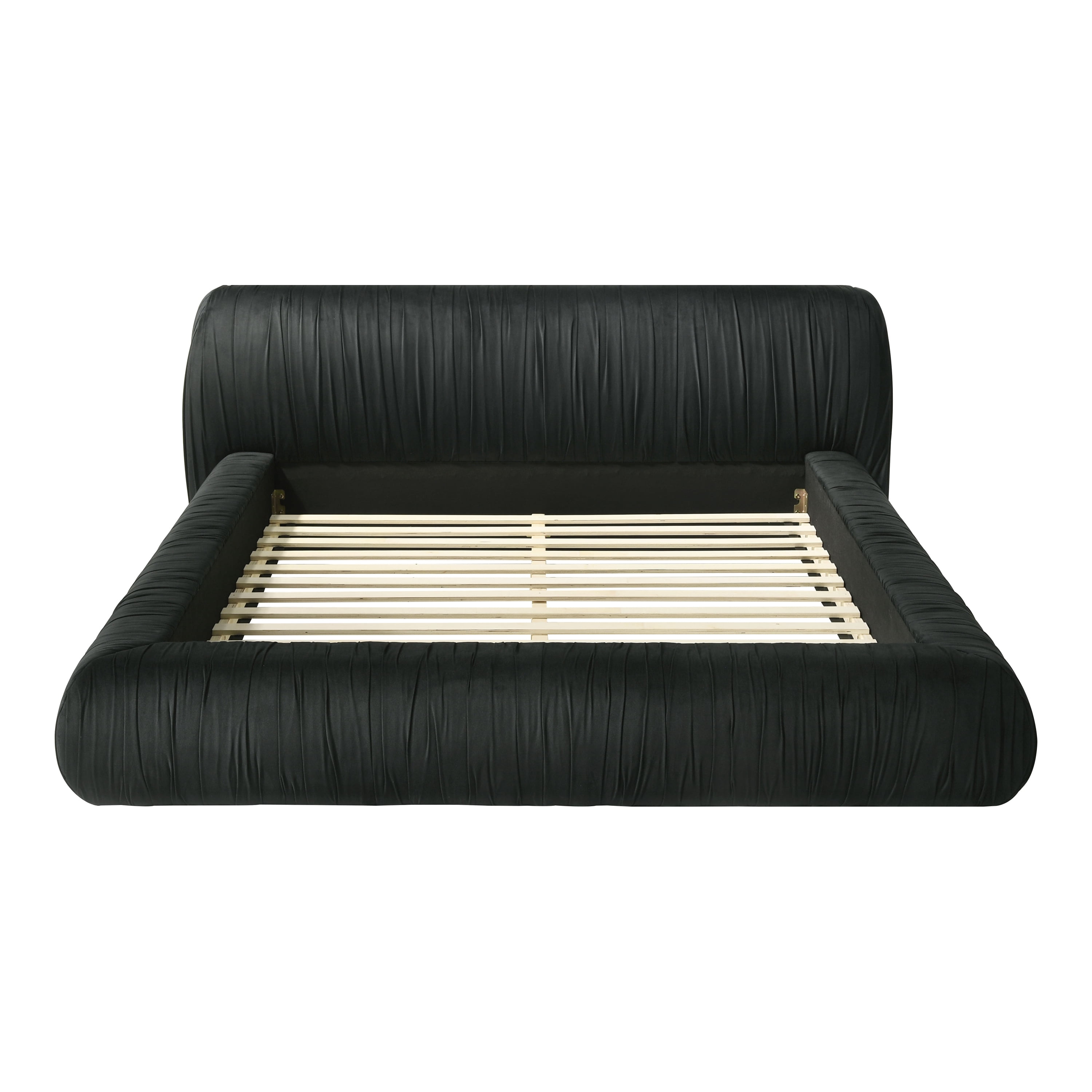 Furniture of America Mallan Adult King Fabric Pleated Upholstered Mattress Ready Bed, Black