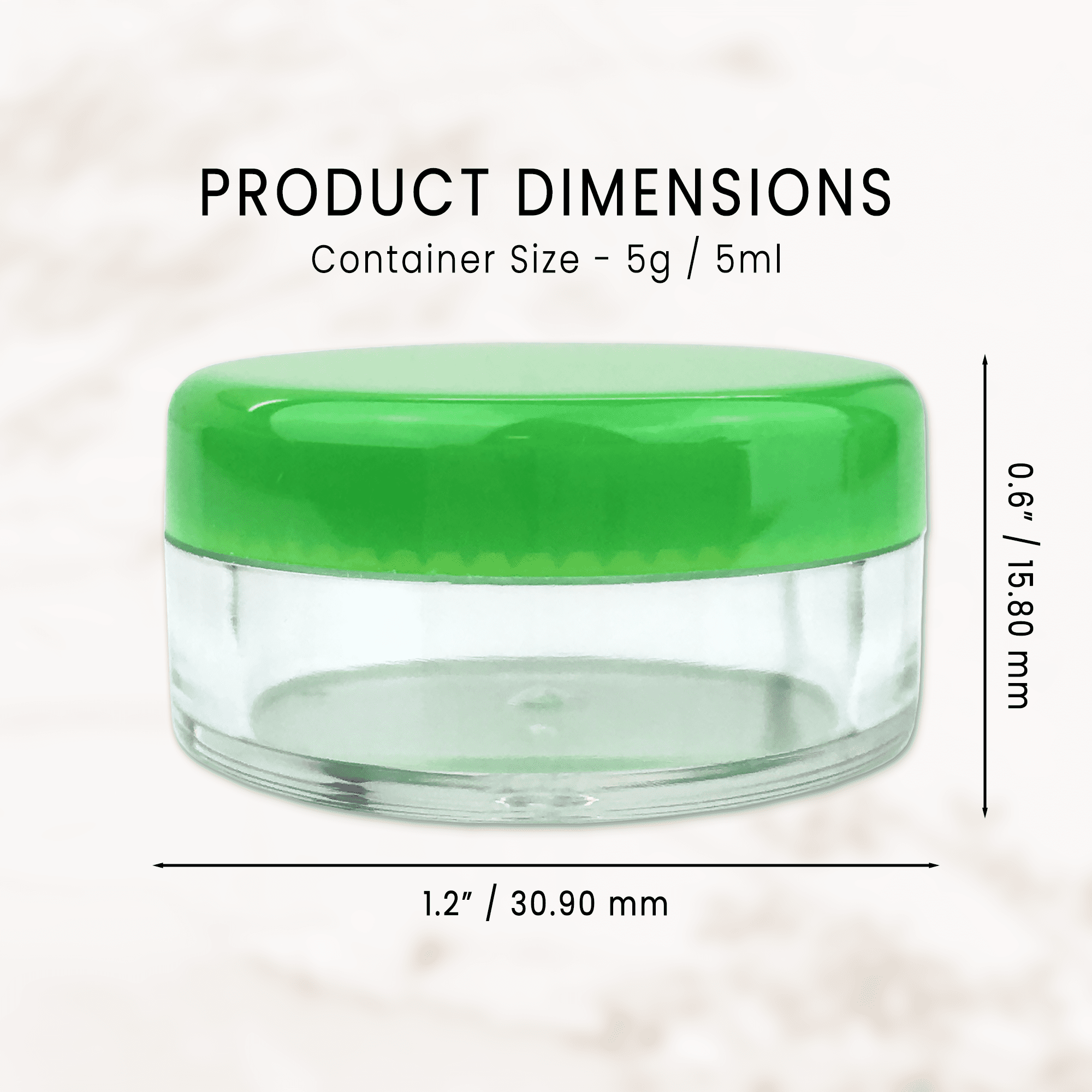 5g/5ml High Quality Acrylic Leak Proof Clear Container Jars with Green Lids (150 Jars)