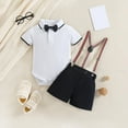 thumbnail image 4 of Mercatoo Baby Boy Gentleman Outfits Short Sleeve Romper Shirts Tops + Bib Pants + Bow Tie Clothes Baby Boys Party Set, 4 of 9