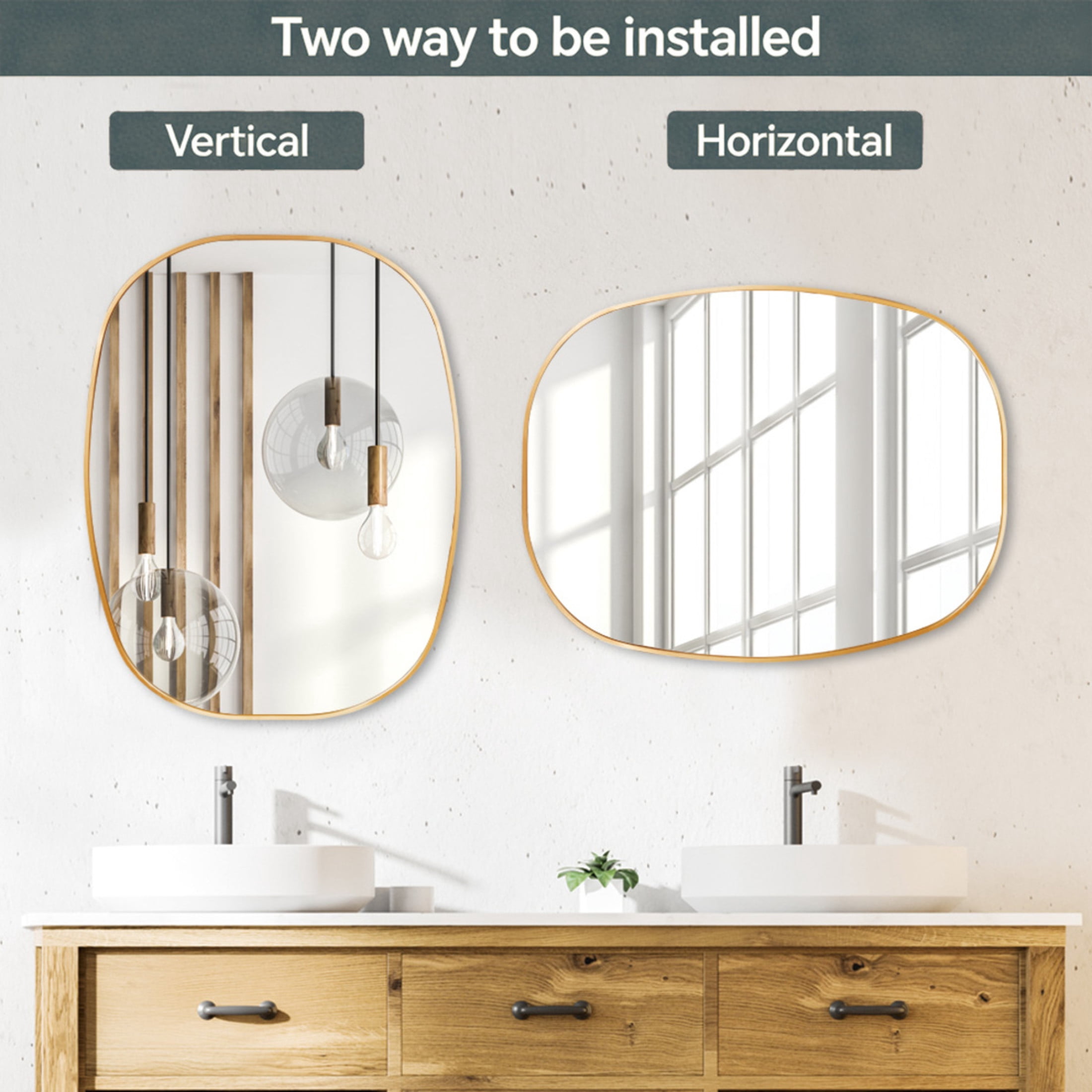 Noble House 24"x32" Unique Metal Framed Oval Wall Mirror, Modern Oblong Vanity Mirror for Bathroom & Entryway, Gold
