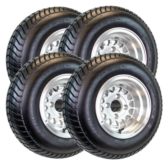 eCustomrim 4-Pack 205/65-10 Trailer Golf Cart ATV Tire On 10X7 Gloss Silver Rim A8