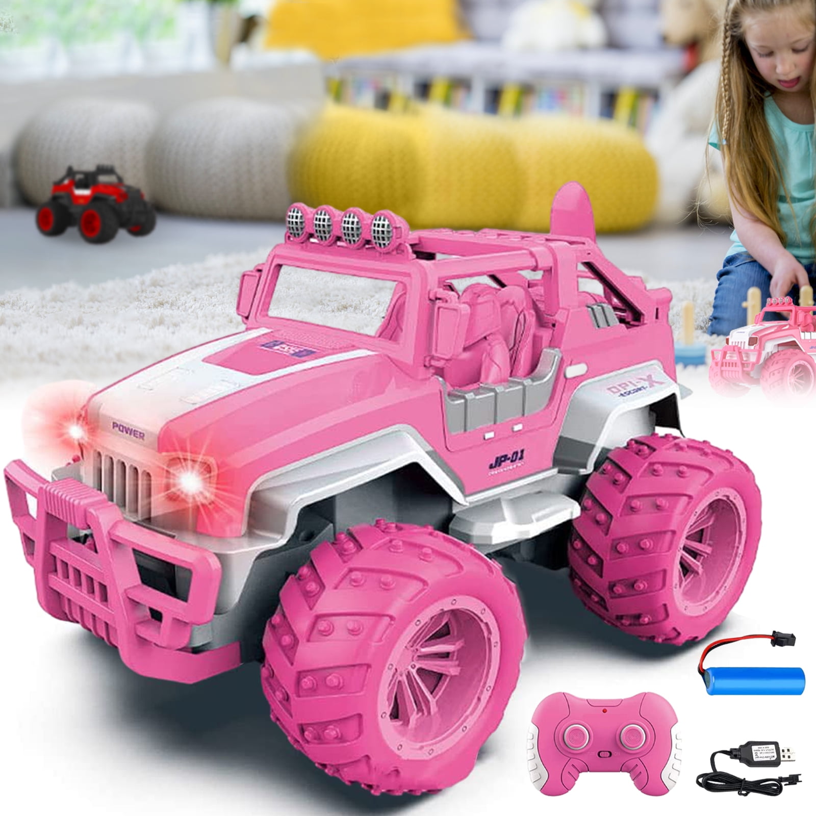 Luniquz RC Cars for Girls 1 12 Scale Pink Remote Control Car Monster Truck for Kids Jeep Gift for Child with Rechargeable
