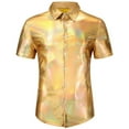 thumbnail image 6 of CONZONE Mens Buttons Down Shirts Short Sleeve Shirts For Men Trendy Metallic Shiny Lapel Soft Lightweight Tops, 6 of 6