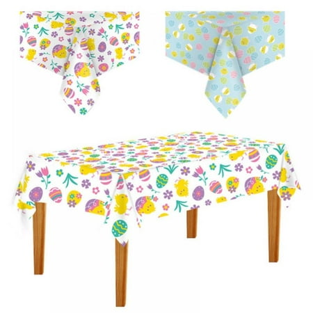 

Easter Tablecloth 2Pcs Easter Party Deacoration Supplies Easter Table Cover Disposable Easter Eggs Plastic Tablecloth Rectangle Spring Table Decorations for Home Kitchen-54 x 90