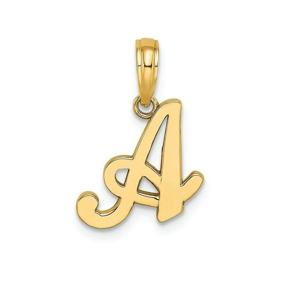 14K Yellow Gold Medium Size Script Design Letter A Initial Pendant