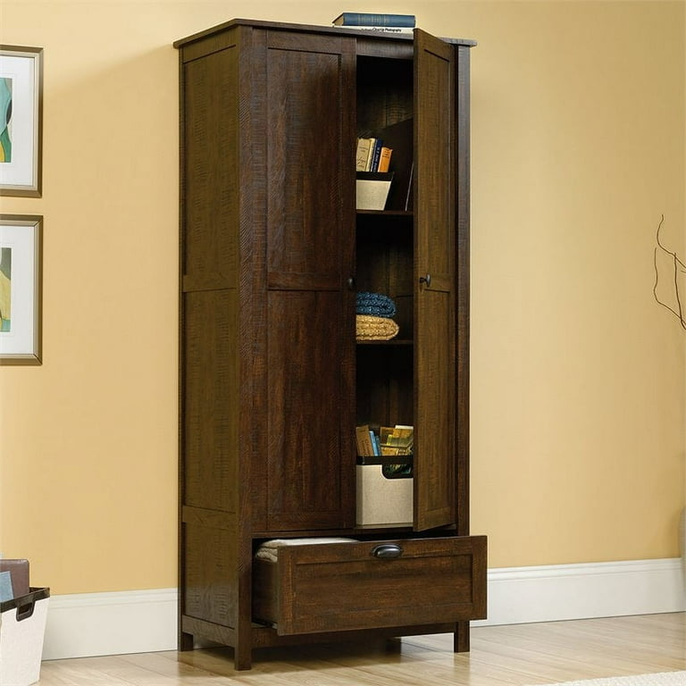 Sauder Select Large Storage Cabinet with Base, Rustic Walnut