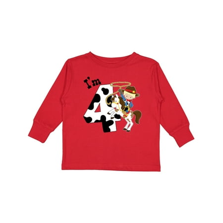 

Inktastic I m Four-cowboy Riding Horse Birthday Gift Toddler Boy Girl Long Sleeve T-Shirt