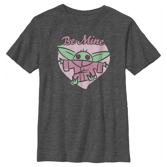 Boy's Star Wars: The Mandalorian Valentine's Day The Child Be Mine Sketch Graphic Tee Charcoal Heather Large