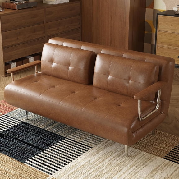70.86" 3-in-1 Modern Faux Leather Convertible Sofa Bed, Brown Sleeper Sofa with Sturdy Metal Frame & High-Density Foam Filling, for Living Room,Office