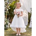 thumbnail image 6 of IBTOM CASTLE Kids Girls Princess Dress Mesh 3D Flower Ruffle Tulle Dress Flower Girl Dress Birthday Party Dress Bowknot High-low Hemline Decor 7-8 Years White, 6 of 7