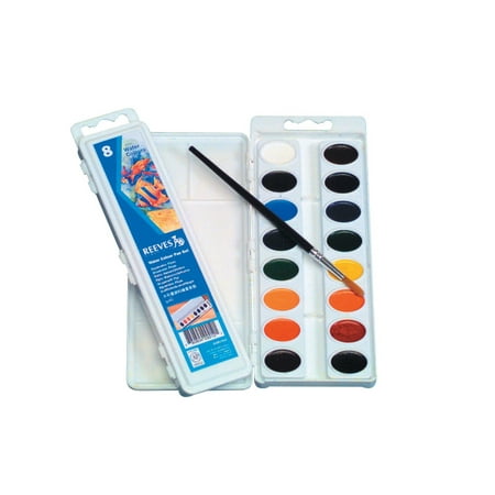 Reeves Non-Toxic Semi-Moist Watercolor Paint Set, Plastic Oval Pan, Assorted Vibrant Color, Set of 8