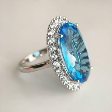 925 Sterling Silver Carat Blue Topaz Ring Handmade Jewelry Gift Ring For Her