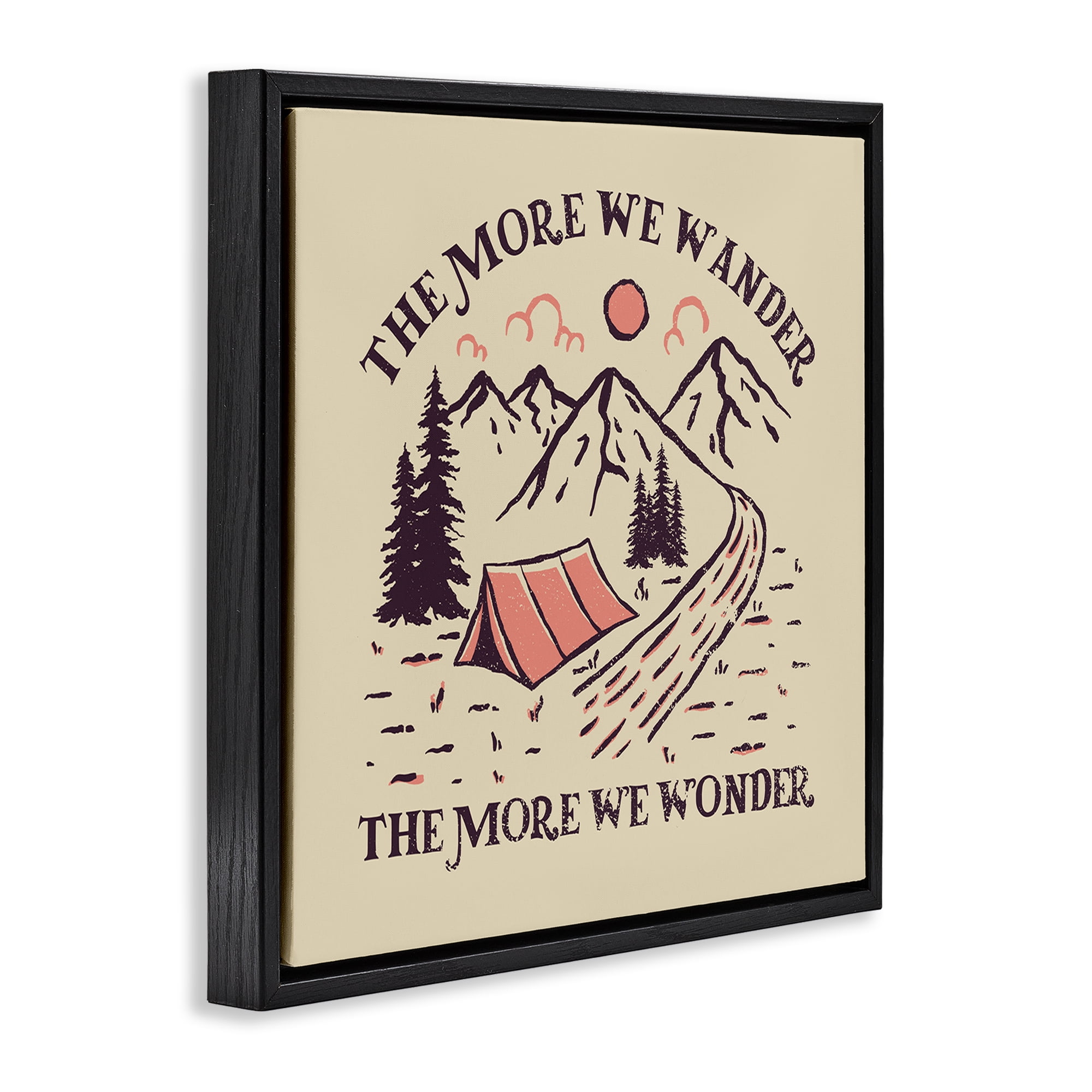 Stupell Industries Wander & Wonder Phrase Landscape & Nature Painting Black Floater Framed Canvas Art Print Wall Art, 25 x 25