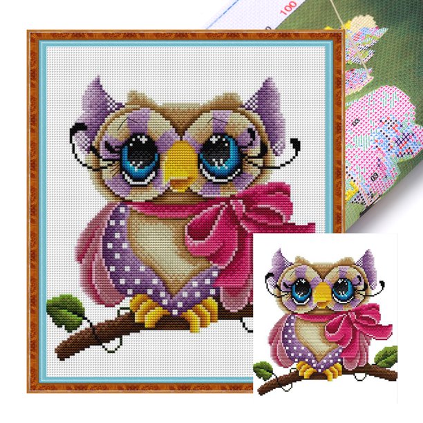 Kit Punto Cruz Con Búho Hilo Algodón Ecológico Bordado 14CT Obra Arte 31x28cm