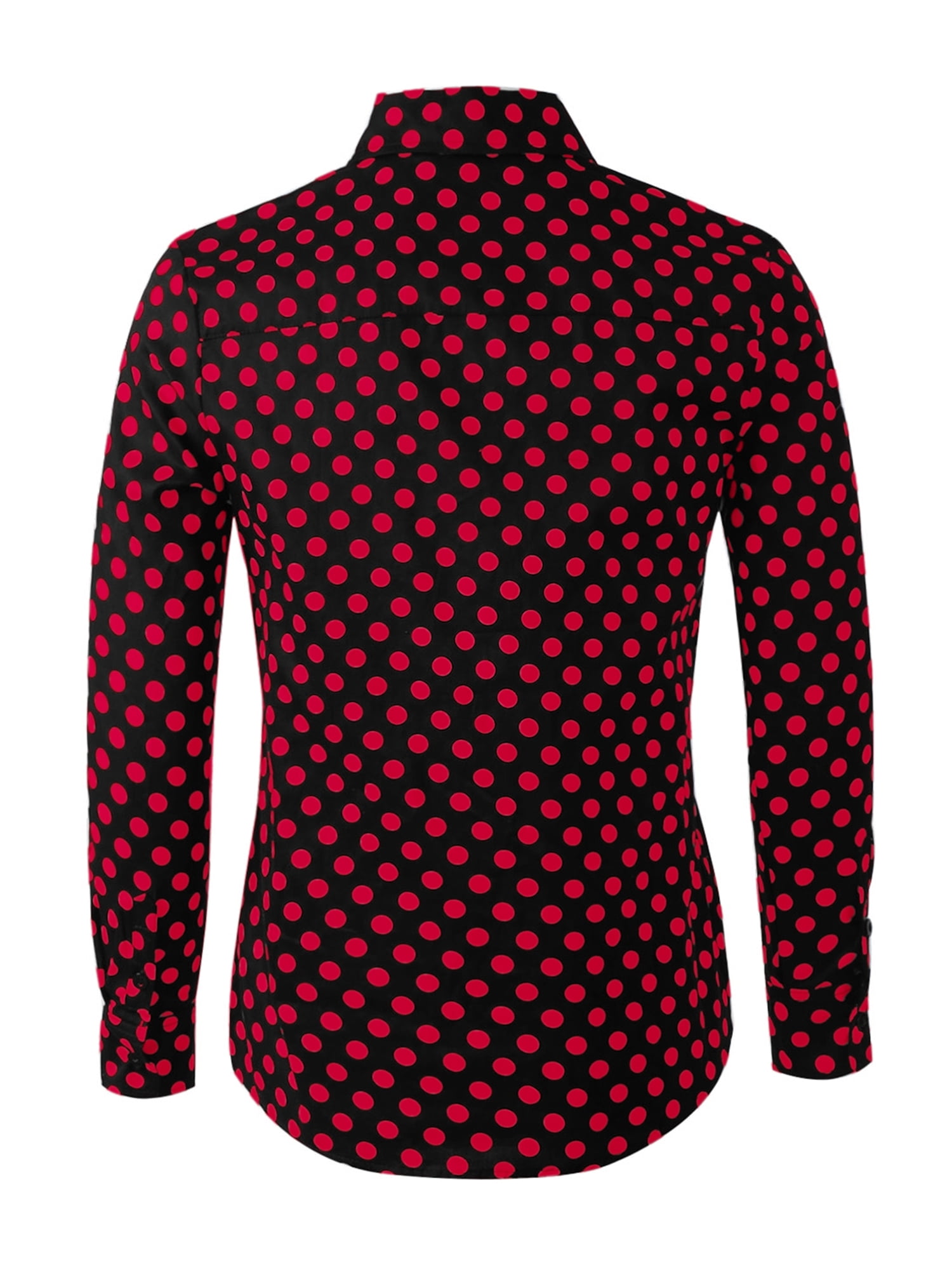 Unique Bargains Men's Long Sleeve Button Slim Polka Dots