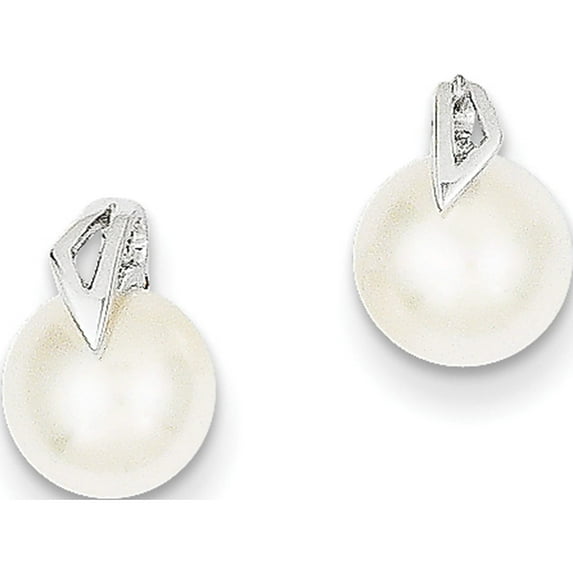 14K White Gold 7-8mm Button Freshwater Cultured Pearl Post Earrings Made In India xe1787p