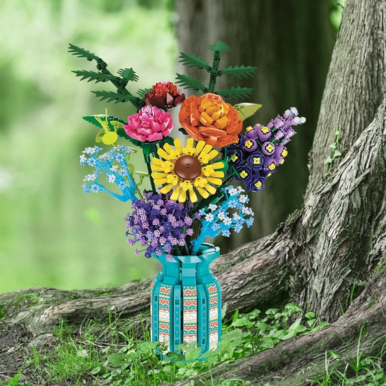 NAYIHOOP Flower Bouquet Building Block Set with Vase Rose