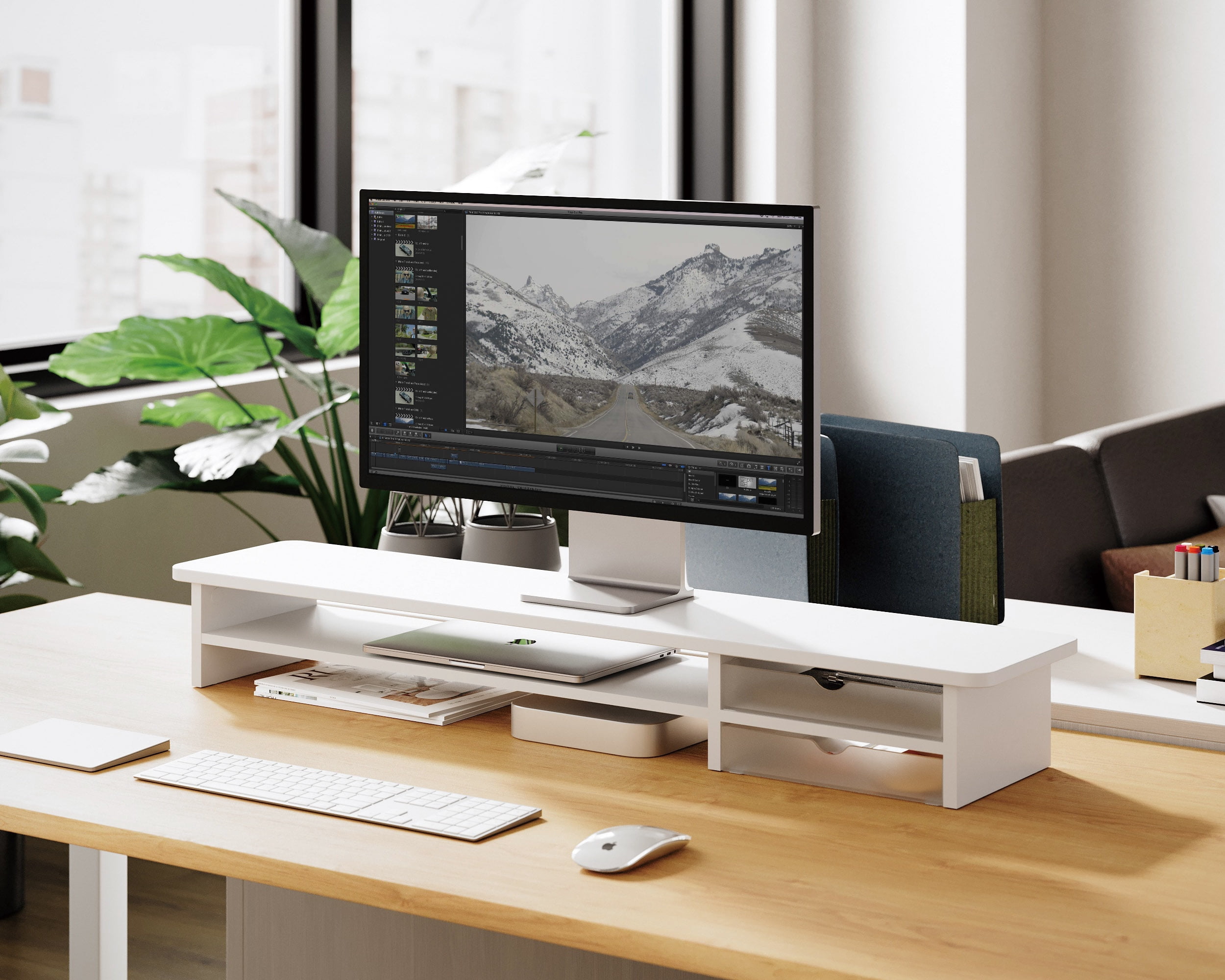 Fenge Dual Monitor Stand, 42.5inch Monitor Riser with Acrylic Drawer