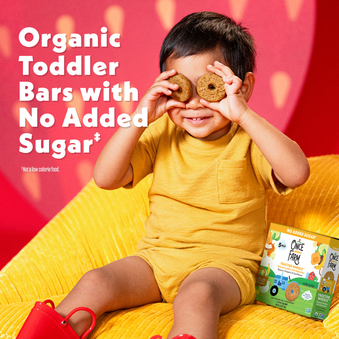 Once Upon a Farm Organic Tractor Wheels Toddler Bar, Banana, Pumpkin & Cauliflower, 5ct