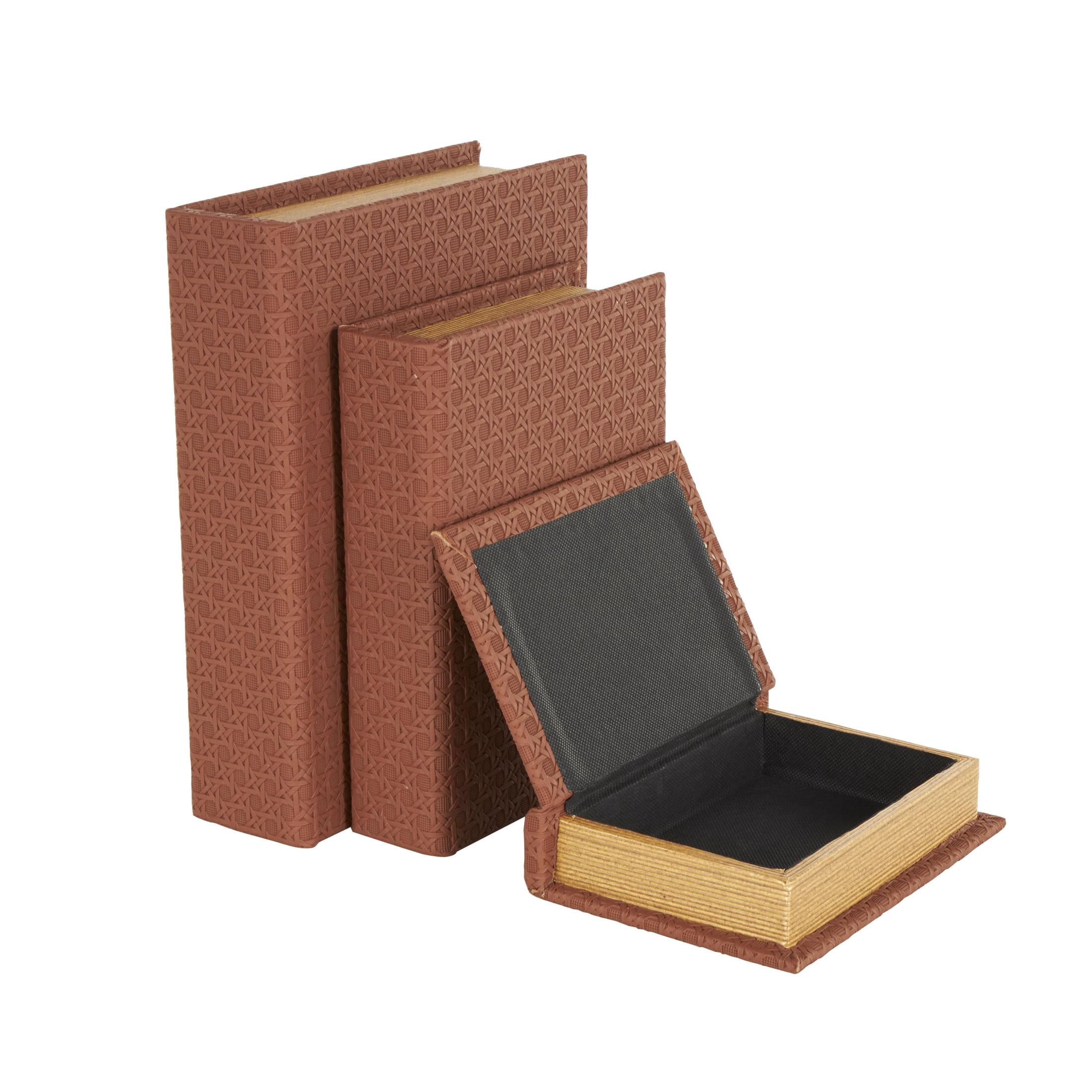 DecMode Woven Grid Faux Book Storage Copper Faux Leather Decorative Box, 3 Count